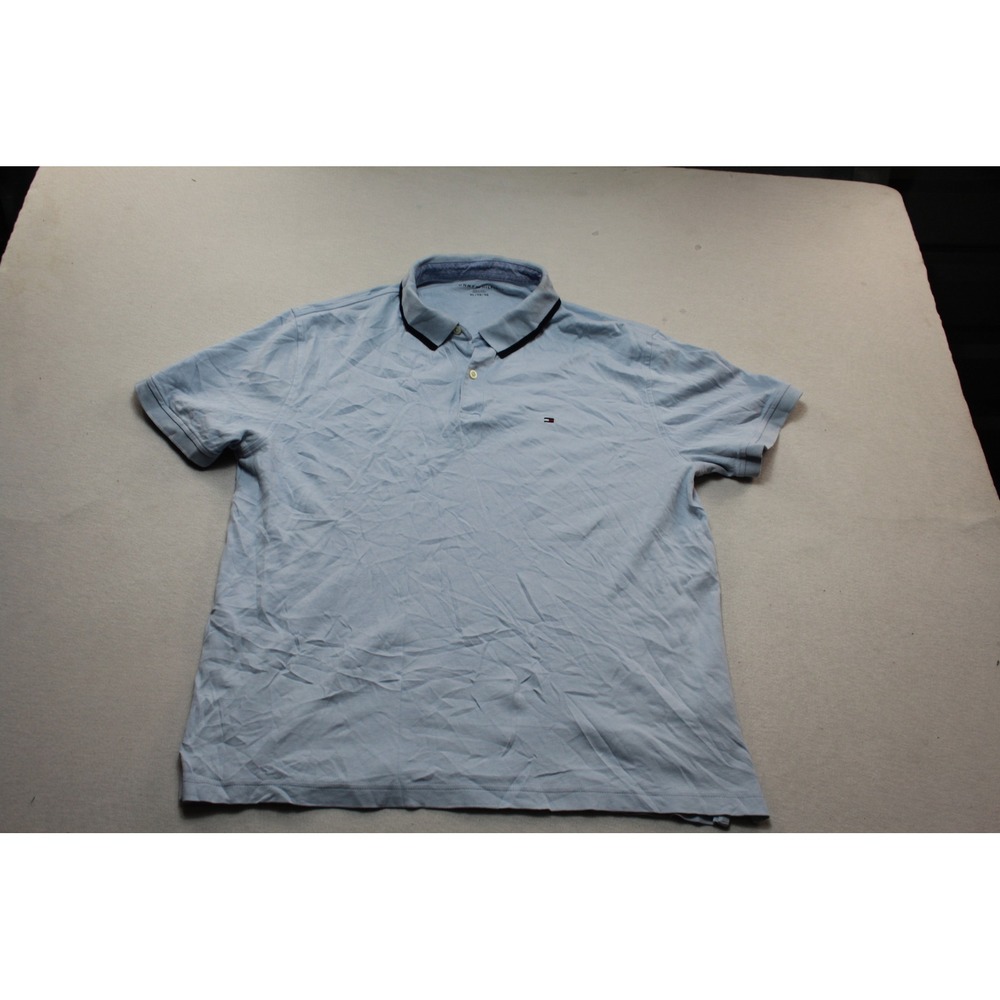 Tommy Hilfiger Polo Shirt Mens Extra Large Light Blue Good Contrast Collar